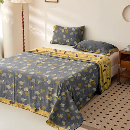 Couvre-lit réversible en gaze de coton jacquard "Ginkgo"