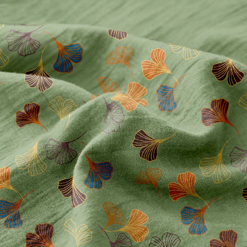 Couvre-lit réversible en gaze de coton jacquard "Ginkgo"