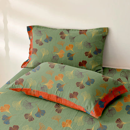 Couvre-lit réversible en gaze de coton jacquard "Ginkgo"