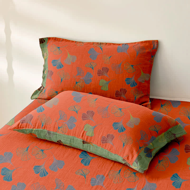 Couvre-lit réversible en gaze de coton jacquard "Ginkgo"