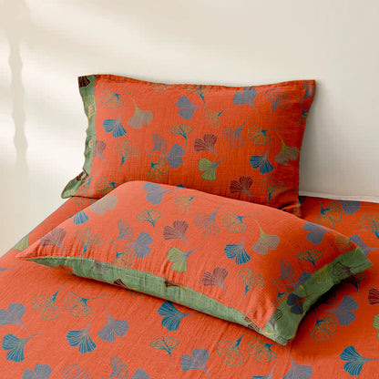 Couvre-lit réversible en gaze de coton jacquard "Ginkgo"