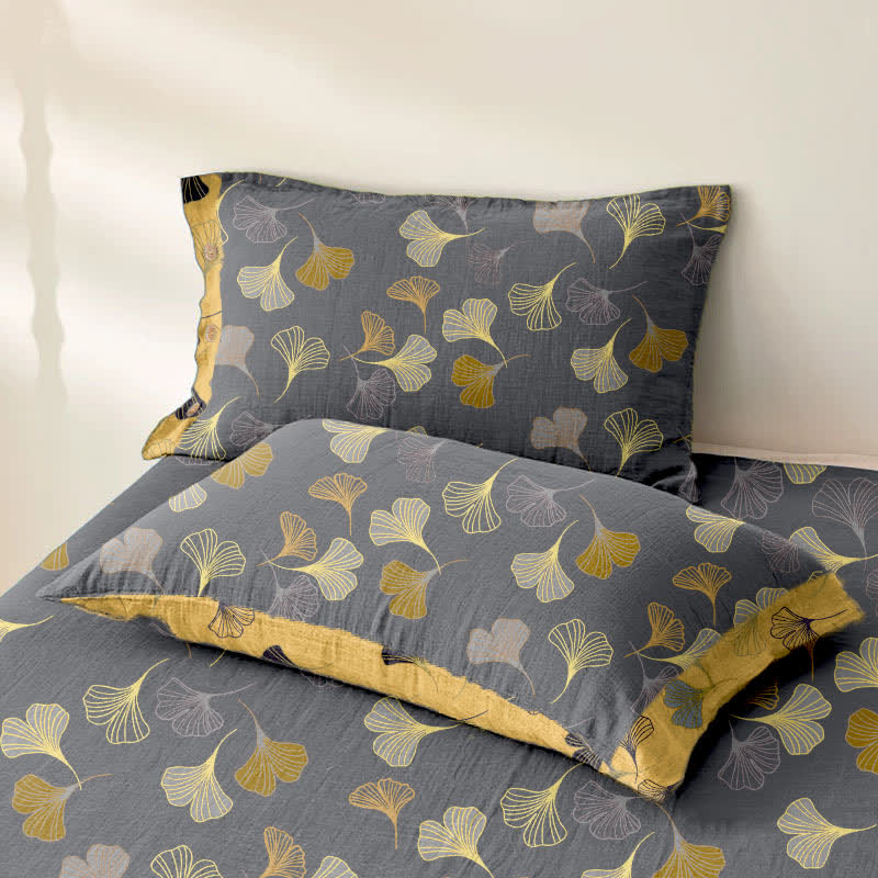 Couvre-lit réversible en gaze de coton jacquard "Ginkgo"