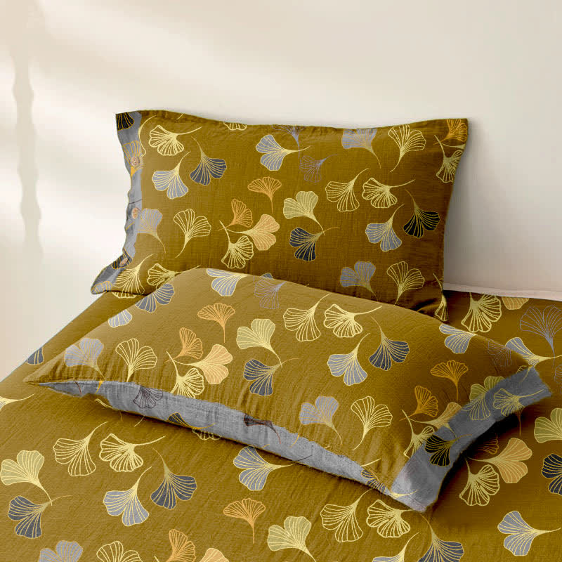 Couvre-lit réversible en gaze de coton jacquard "Ginkgo"