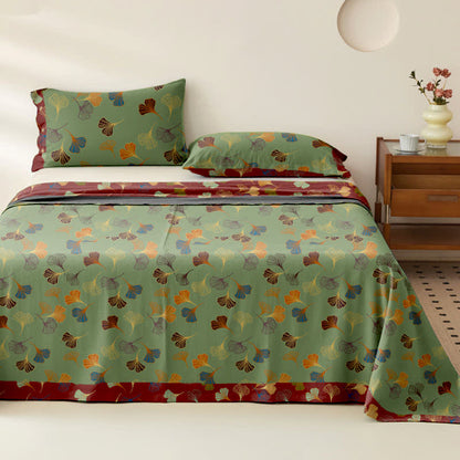 Couvre-lit en gaze de coton jacquard « Ginkgo Biloba » - Vert - 2 taies d'oreiller - 102 cm x 51 cm - image 16