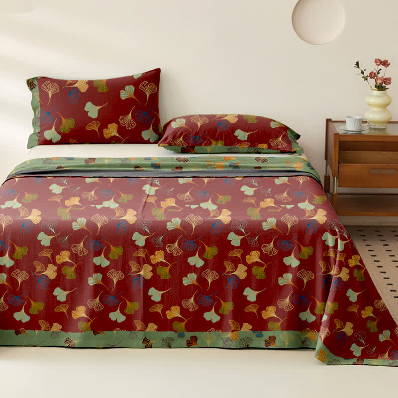 Couvre-lit jacquard en gaze de coton « Ginkgo Biloba » - Vin - 2 taies d'oreiller - 102 cm x 51 cm - image 9