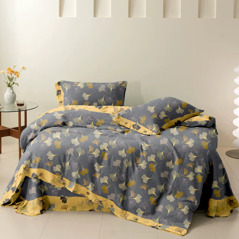 Parure de lit en coton Ginkgo Biloba (4 pièces)