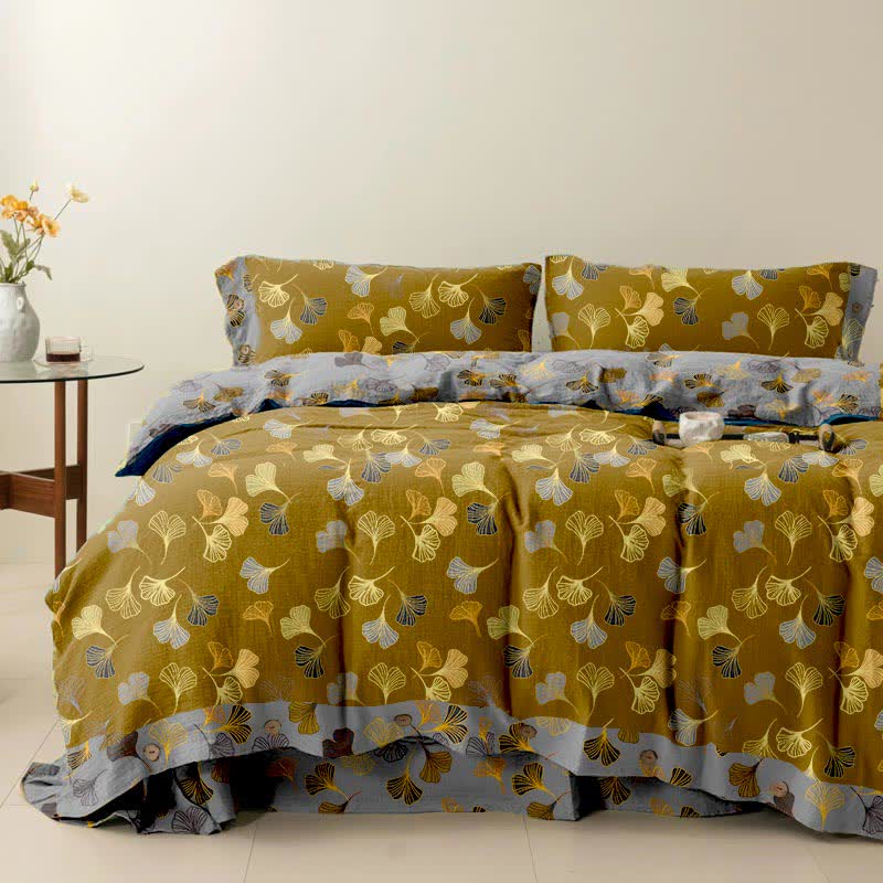 Parure de lit en coton Ginkgo Biloba (4 pièces)