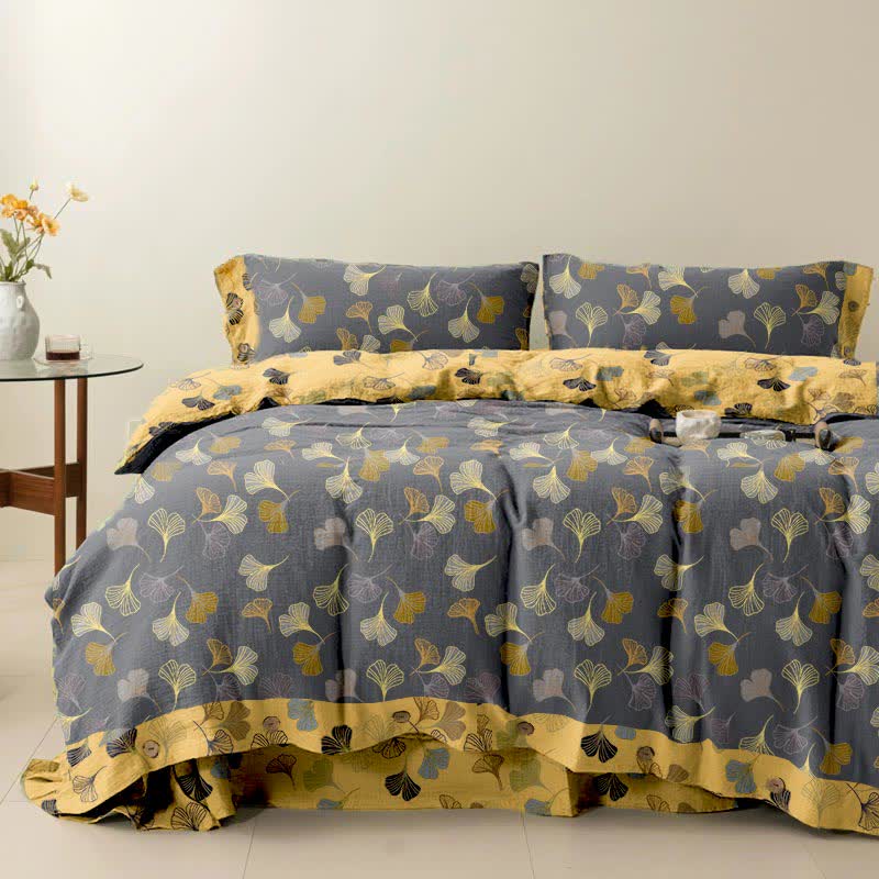 Parure de lit en coton Ginkgo Biloba (4 pièces)
