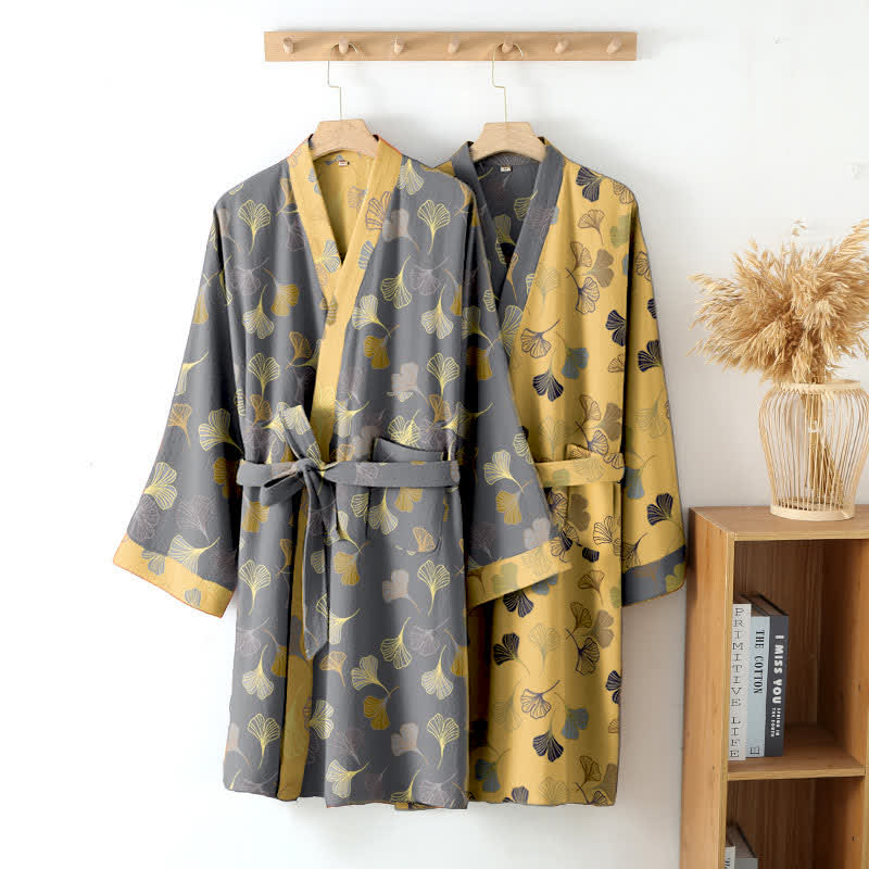 Peignoir kimono en gaze de coton « Ginkgo Biloba » - image 4