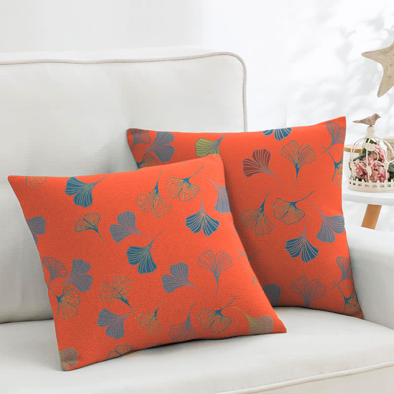 Taies d'oreiller carrées en jacquard de coton Ginkgo Biloba (2 pièces) - Orange vif - 45cm x 45cm - image 32