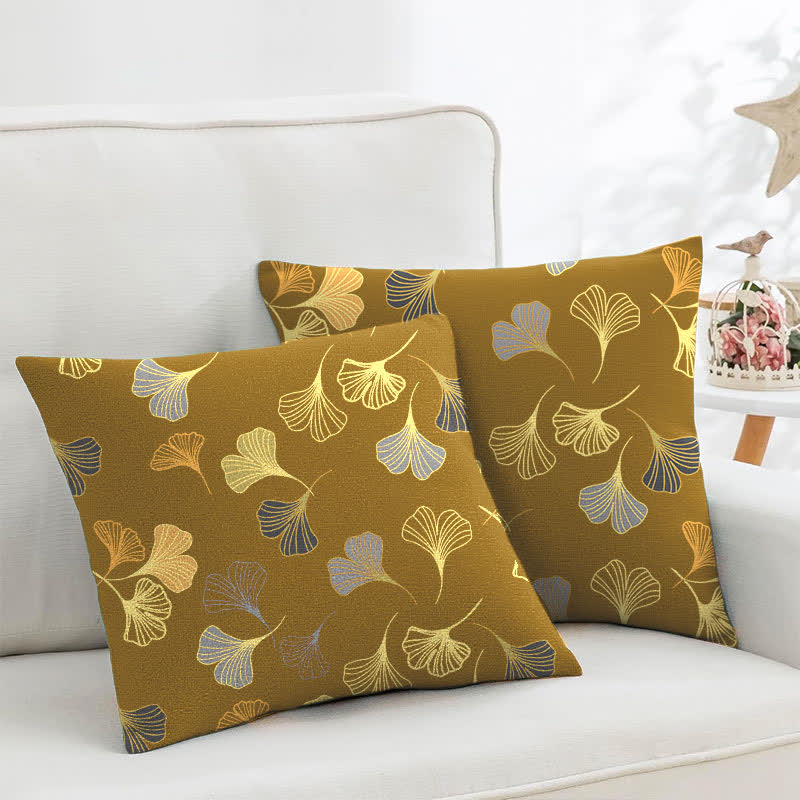 Taies d'oreiller carrées en jacquard de coton Ginkgo Biloba (2 pièces) - jaune foncé - 45cm x 45cm - image 24