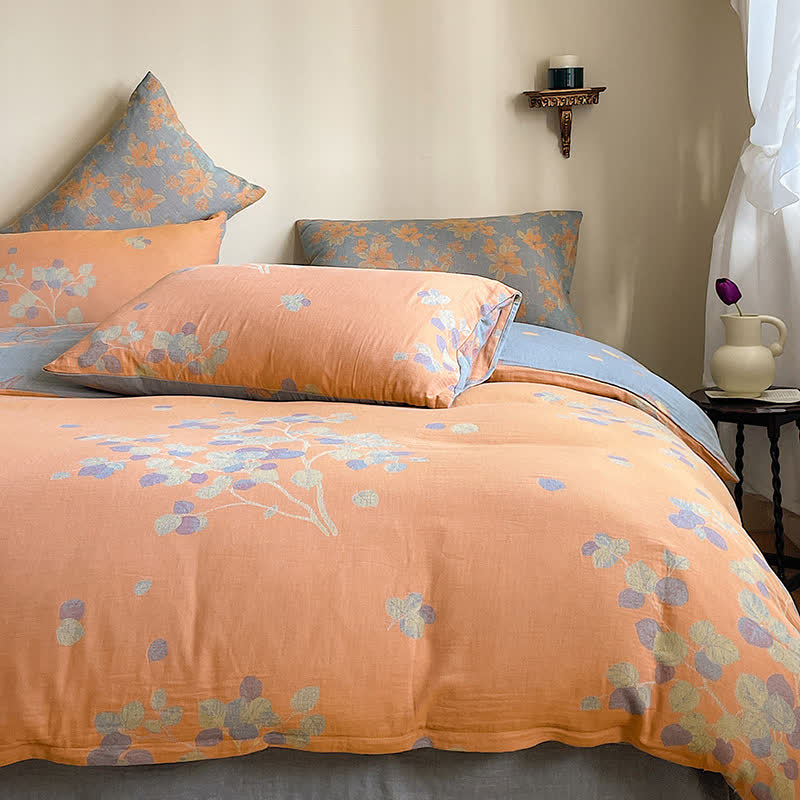 Parure de lit en double gaze de coton botanique (4 pièces) - Orange - 220 cm x 240 cm - image 5