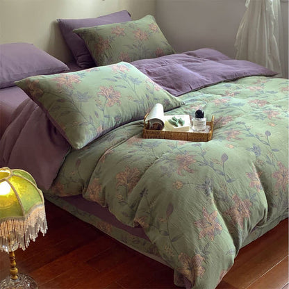 Parure de lit double en coton jacquard Lily (4 pièces)