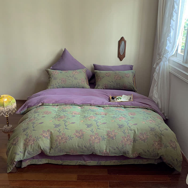 Parure de lit double en coton jacquard Lily (4 pièces)
