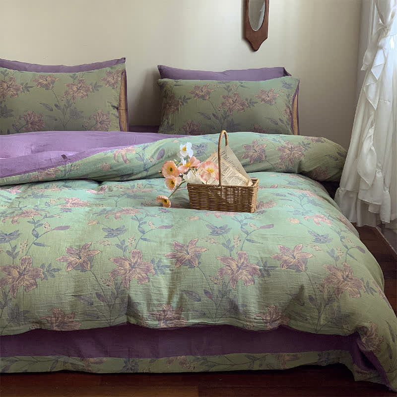Parure de lit double en coton jacquard Lily (4 pièces)