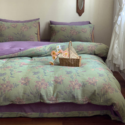 Parure de lit double en coton jacquard Lily (4 pièces)