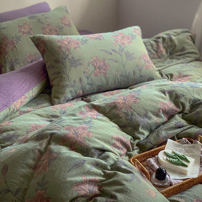 Parure de lit double en coton jacquard Lily (4 pièces)