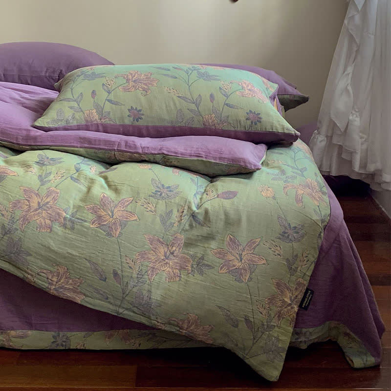 Parure de lit double en coton jacquard Lily (4 pièces)