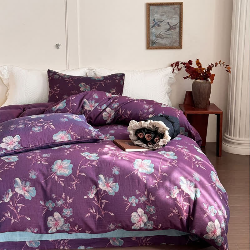 Parure de lit en gaze de coton inspirée de la nature (4 pièces) - Violet - 220 cm x 240 cm - image 0