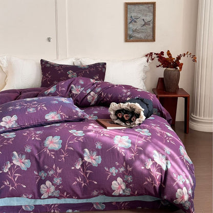 Parure de lit en gaze de coton inspirée de la nature (4 pièces) - Violet - 220 cm x 240 cm - image 0