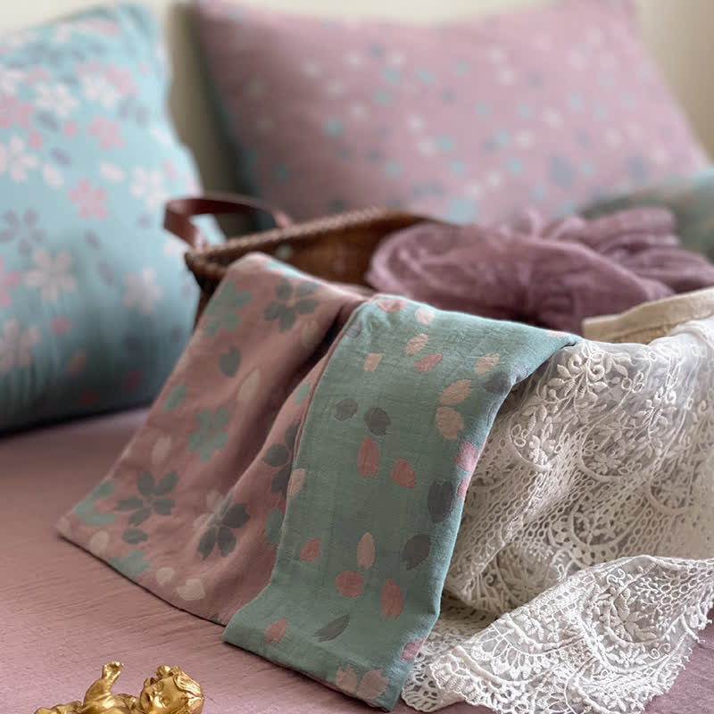 Parure de lit en gaze de coton à fleurs de cerisier (4 pièces)