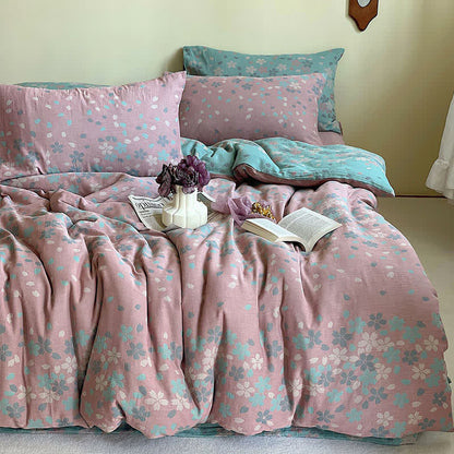 Parure de lit en gaze de coton à fleurs de cerisier (4 pièces)