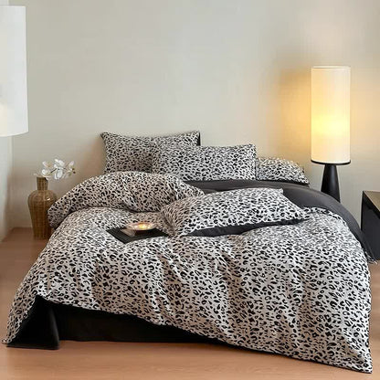 Parure de lit en coton naturel à imprimé léopard (4 pièces)