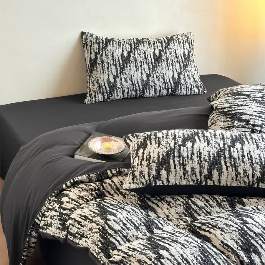 Parure de lit en coton naturel délavé à l'encre (4 pièces)
