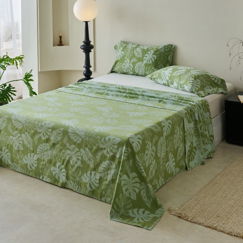 Couvre-lit jacquard en gaze de coton vert à motif monstera - image 6