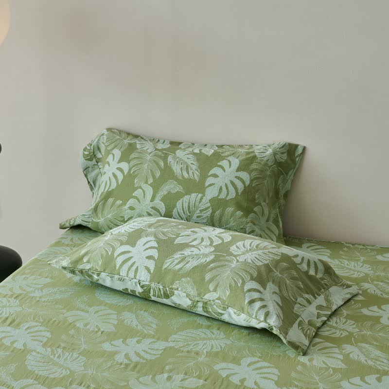 Couvre-lit jacquard en gaze de coton vert à motif monstera - image 7