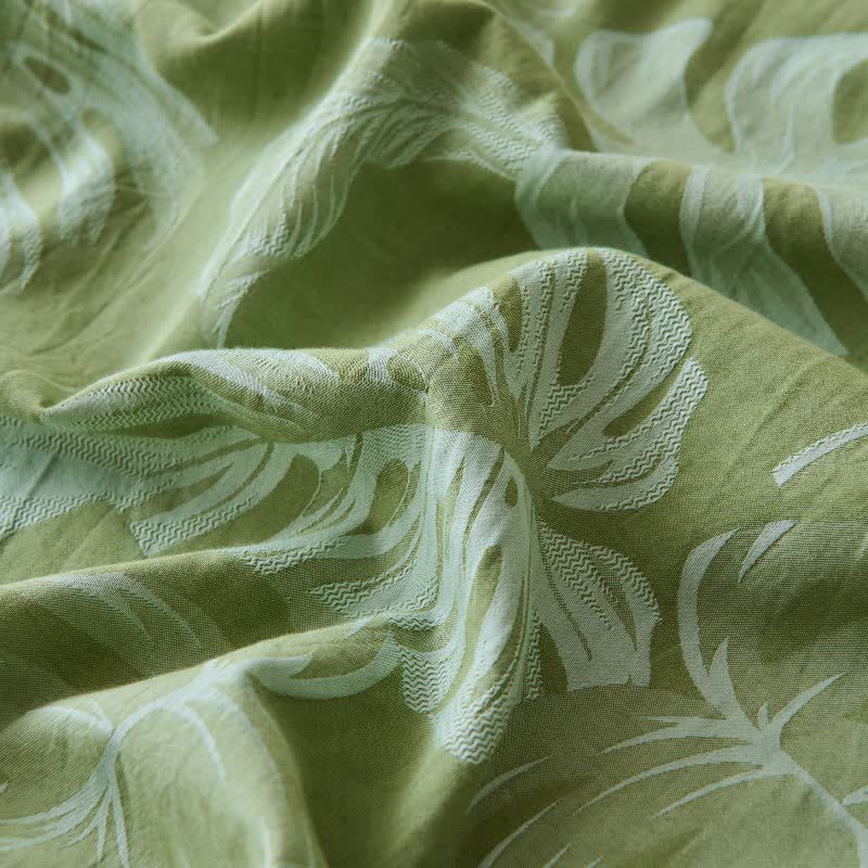 Couvre-lit jacquard en gaze de coton vert à motif monstera - image 8