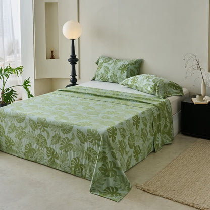 Couvre-lit jacquard en gaze de coton vert à motif monstera - image 2