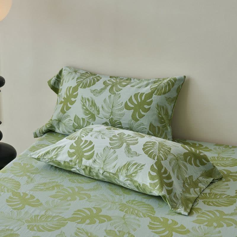 Couvre-lit jacquard en gaze de coton vert à motif monstera - image 3