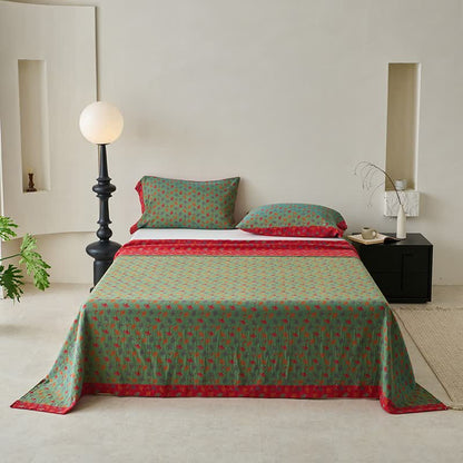 Couvre-lit inspiré de la nature en coton naturel avec motif Ginkgo Biloba - Rouge et vert - 2 taies d'oreiller - 102 cm x 51 cm - image 14