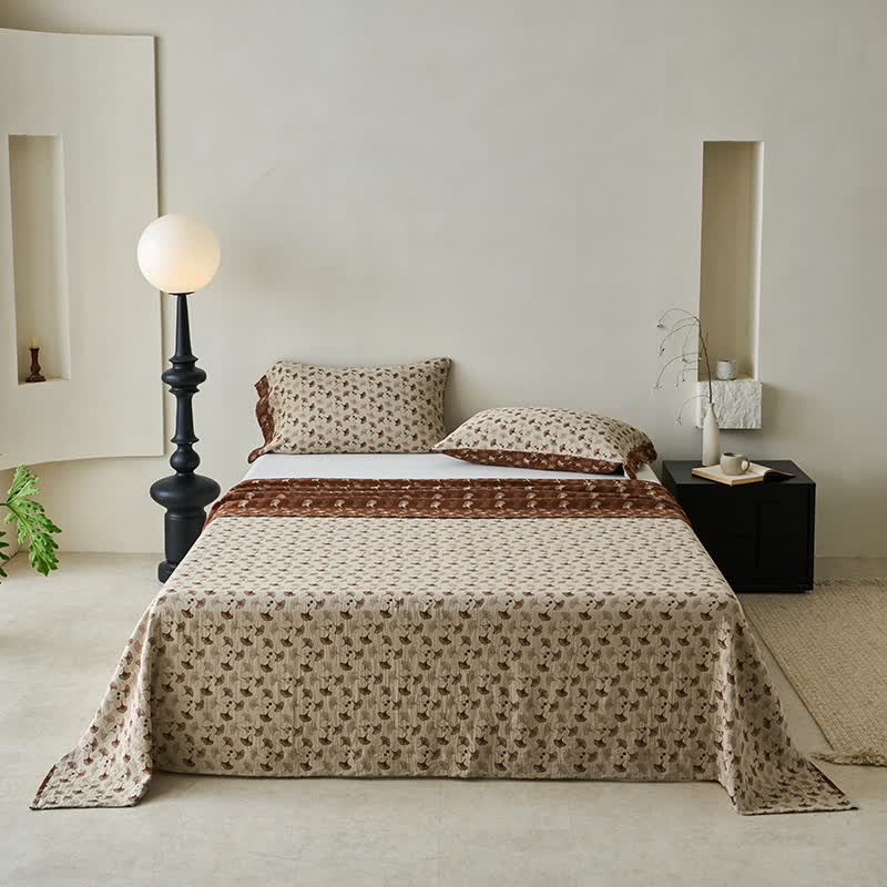 Couvre-lit inspiré de la nature en coton naturel avec motif Ginkgo Biloba - Kaki - 2 taies d'oreiller - 102 cm x 51 cm - image 6