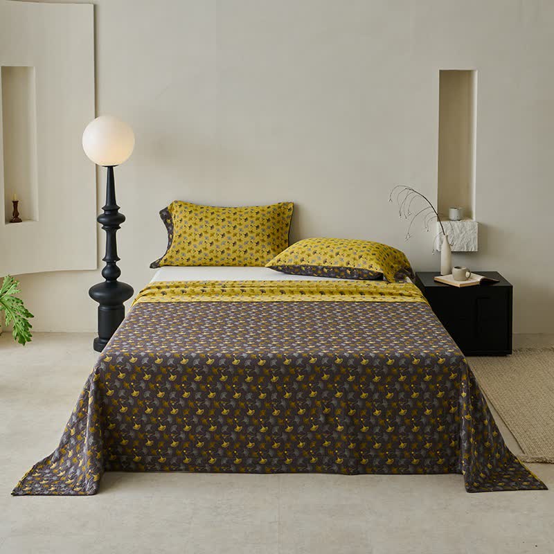 Couvre-lit inspiré de la nature en coton naturel avec motif Ginkgo Biloba - Café noir - 2 taies d'oreiller - 102 cm x 51 cm - image 22