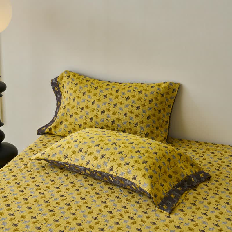 Couvre-lit inspiré de la nature en coton naturel avec motif Ginkgo Biloba - image 12