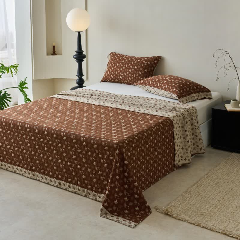 Couvre-lit inspiré de la nature en coton naturel avec motif Ginkgo Biloba - image 19
