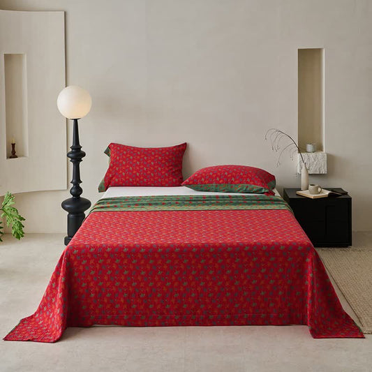 Couvre-lit inspiré de la nature en coton naturel avec motif Ginkgo Biloba - Rouge - 2 taies d'oreiller - 102 cm x 51 cm - image 0