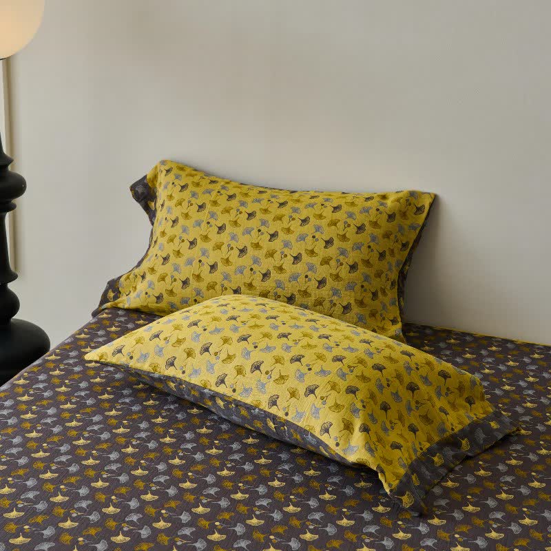 Couvre-lit inspiré de la nature en coton naturel avec motif Ginkgo Biloba - image 24