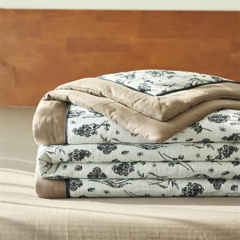 Couette noire en gaze de coton naturel à motif floral - image 8
