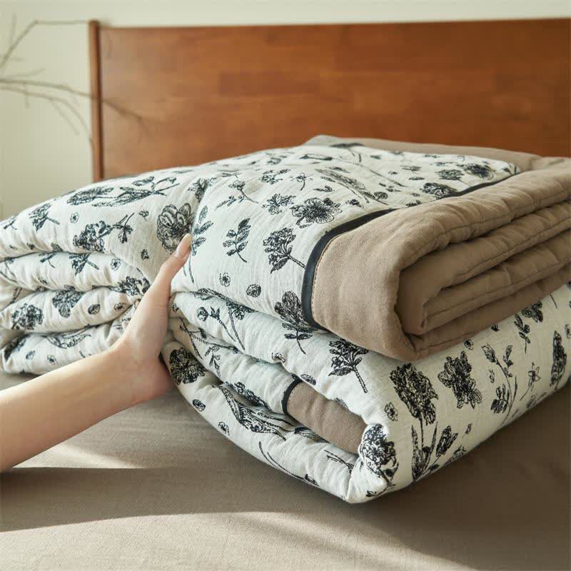 Couette noire en gaze de coton naturel à motif floral - image 9
