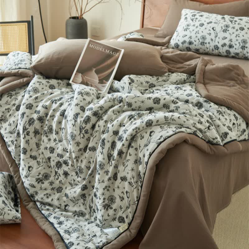Couette noire en gaze de coton naturel à motif floral - image 6