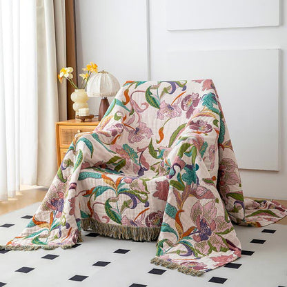 Couette en gaze de coton avec vignes florales et pompons - image 2