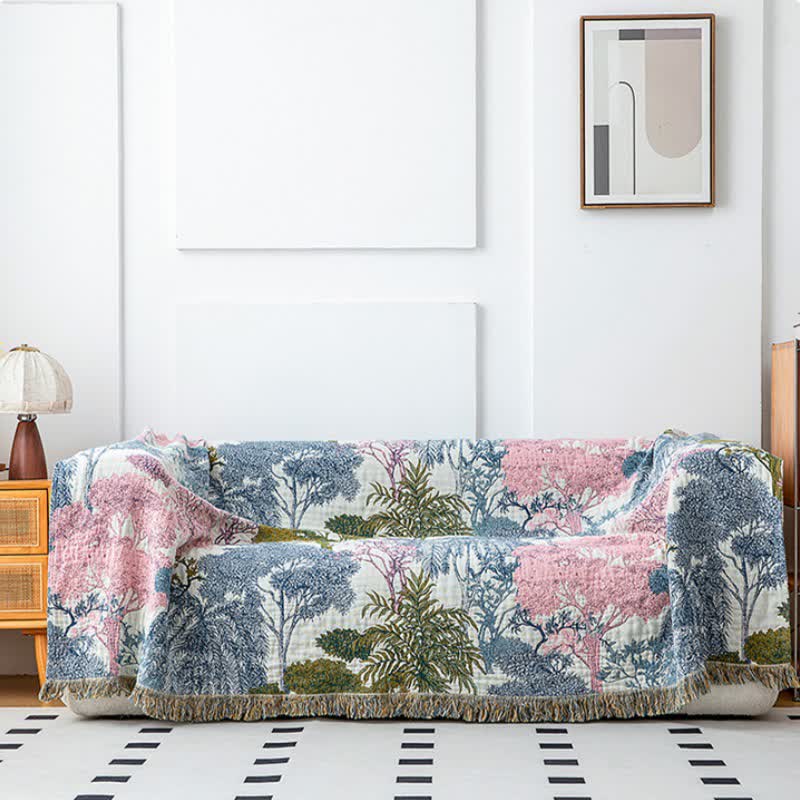 Couette en gaze de coton avec pompons au motif forêt - image 3