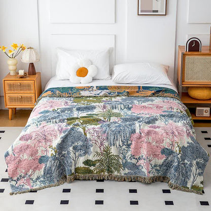 Couette en gaze de coton avec pompons au motif forêt - 230 cm x 250 cm - image 1