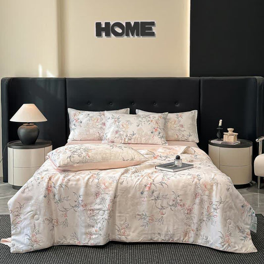 Couette soyeuse en tissu naturel avec motif de roses - Beige - Ensembles de literie - 220cm x 240cm - image 1