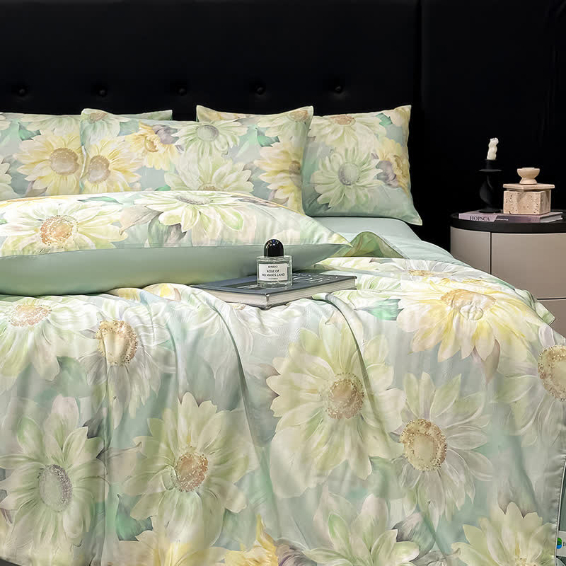 Couette soyeuse en naturel avec imprimé marguerites - image 2