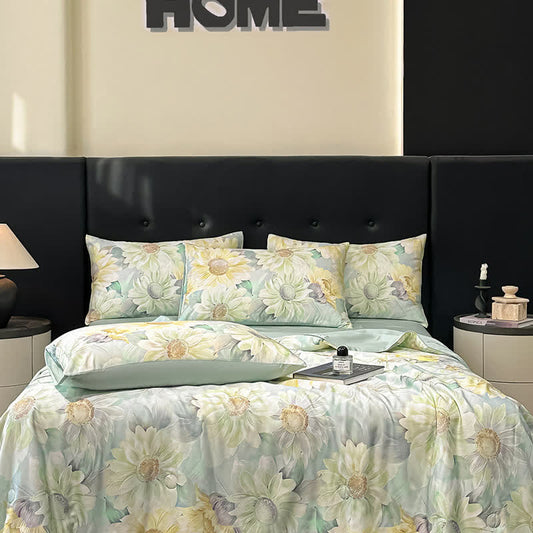 Couette soyeuse en naturel avec imprimé marguerites - Ensembles de literie - 220cm x 240cm - image 1