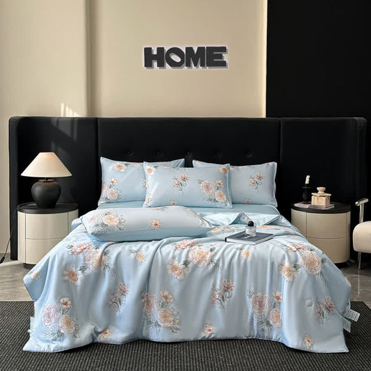 Couette naturelle soyeuse à imprimé camélia bleu - Ensembles de literie - 220cm x 240cm - image 1